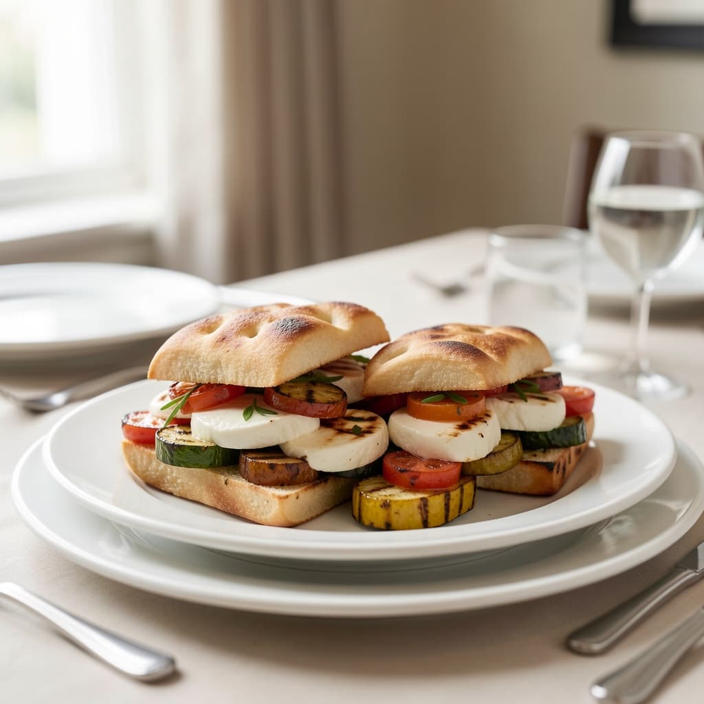 Grilled Vegetables with Fresh Mozzarella Focaccia Sandwich
