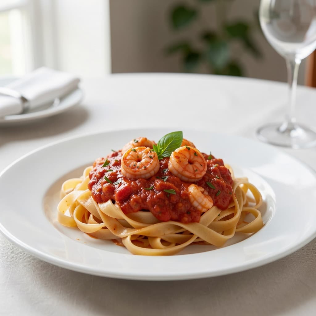 Shrimp Marinara Sauce over Linguine